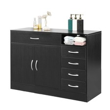 Bathroom Storage Cabinet Free Standing Towel Organizer with 2 Doors  5 Drawers