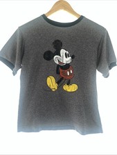 Walt Disney Mickey Mouse Throwback Distressed Ringer Gray T Shirt Youth Large