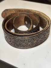 VTG Western Unisex Size 34 Tooled Leather Belt Made In Mexico Brown - No Buckle