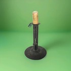 ANTIQUE PRIMITIVE BLACK METAL PUSH UP CANDLE HOLDER  6.5" TALL X 5." DIAMETER — photo 2