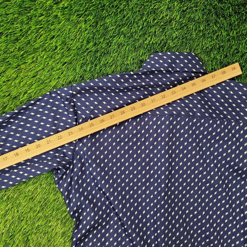 Vintage 90s Van-Heusen Disco Shirt Medium 22x29 Blue Groovy - Image 3 of 4