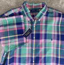 Polo Ralph Lauren Button Down Shirt Loud Pink/Green Spring Picnic Plaid Men 4XLT
