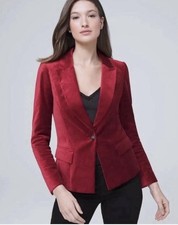 White House Black Market Women's Burgundy Velvet Blazer Size 0 Button Pockets