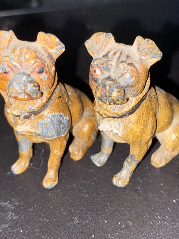 vintage or antique metel pug dog pair.