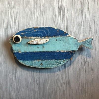 Distressed Kugelfisch Maritim Holz Wandkunst Küste Badezimmer Dekor 6833