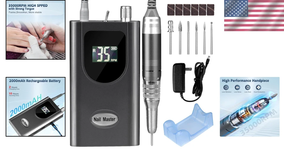 Lightweight Electric Nail File - 35000 RPM Brushless Motor for Smooth Finishing - Image 2 of 4