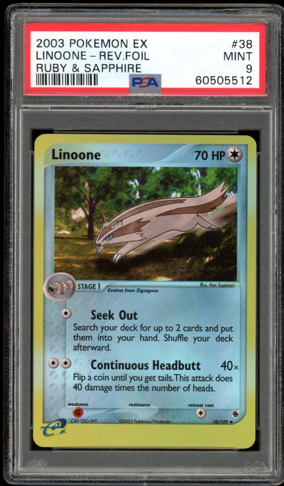 2003 Pokemon EX Ruby & Sapphire #38 Linoone Reverse Holo PSA 9 Mint