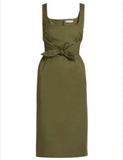 Altuzarra Square Neckline Knee-Length Tie-Front Olive Green Khaki Dress XS