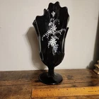Vintage 1970's Fenton Black Amethyst Thumbprint Swung Handkerchief Rim Vase