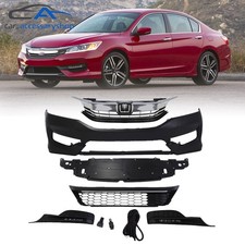 Complete Front Bumper Upper Lower Grill Fog Lights For 2016-2017 Honda Accord