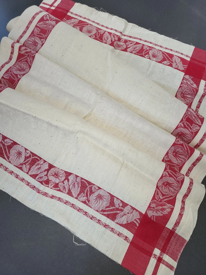 Ancienne Toile À Torchon Damassée Rouge Et Blanc - Photo 2/4