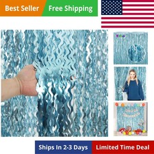 4 Pack Wavy Blue Foil Fringe Curtain 3.3x6.6 Feet Blue Streamers Tinsel Bac...