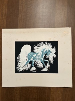 Woody Crumbo  ''Spirit Horse''  Native American Print 12x10 Matted Vintage
