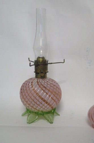 Antique Glass Pink, White, & Vaseline Footed Miniature Oil Lamp Mint & Rarest - Picture 8 of 24