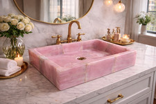 Pink Onyx Vessel Sink Luxury Bathroom Basin Handmade Gemstone Vanity
