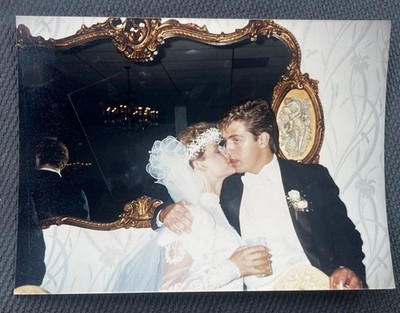 FOUND VINTAGE PHOTO PICTURE Bride Kissing The Groom At Their Wedding
