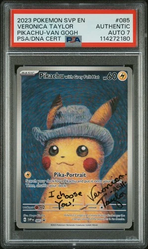 PSA 7 Pikachu Grey Felt Hat #085 Veronica Taylor Autograph 2023 AUTO 114272180