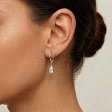9ct Gold Women Sparkling Pear CZ Drop Hoop Earrings