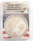 2024 Silver Eagle ANACS MS70 First Day of Issue Flag Slab