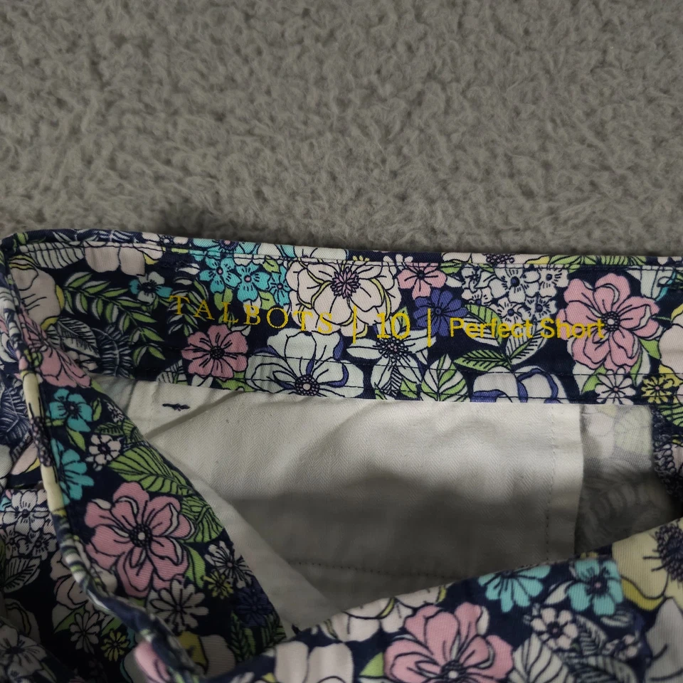Pantalones Cortos Talbots Perfect Mujer 10 Azul Rosa Amarillo Floral Algodón Elástico Bermudas Foto 3 de 4