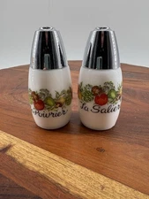 VTG 1970s Corning Ware Gemco Salt Pepper Shakers Spice Of Life Milk Glass French