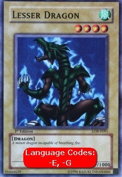 YuGiOh Lesser Dragon (V.1) LOB-EN091 Common Englisch Excellent unl.