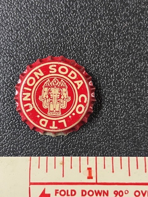Vintage Union Soda Co. LTD bottle cap cork backed 3 Headed Elephant, Thailand
