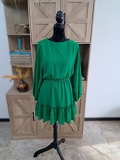 Flying Tomato Sz Md Ruffled Mini Dress Green Long Sleeve Lined Whimsy