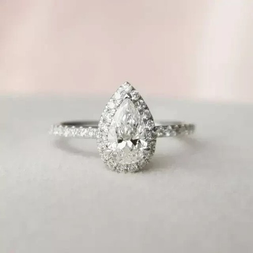 2 .Ct Birnenschliff simulierter Diamant-Damenring 14K weiß vergoldet