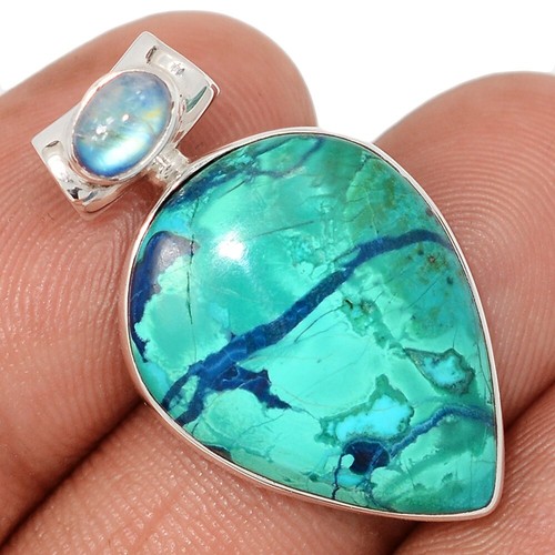Natural Shattuckite - USA & Moonstone 925 Silver Pendants Jewelry CP72152