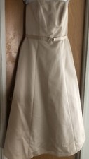 David's Bridal Champagne ￼Strapless Tea Length Rhinestone Belted Dress SZ2 #8355