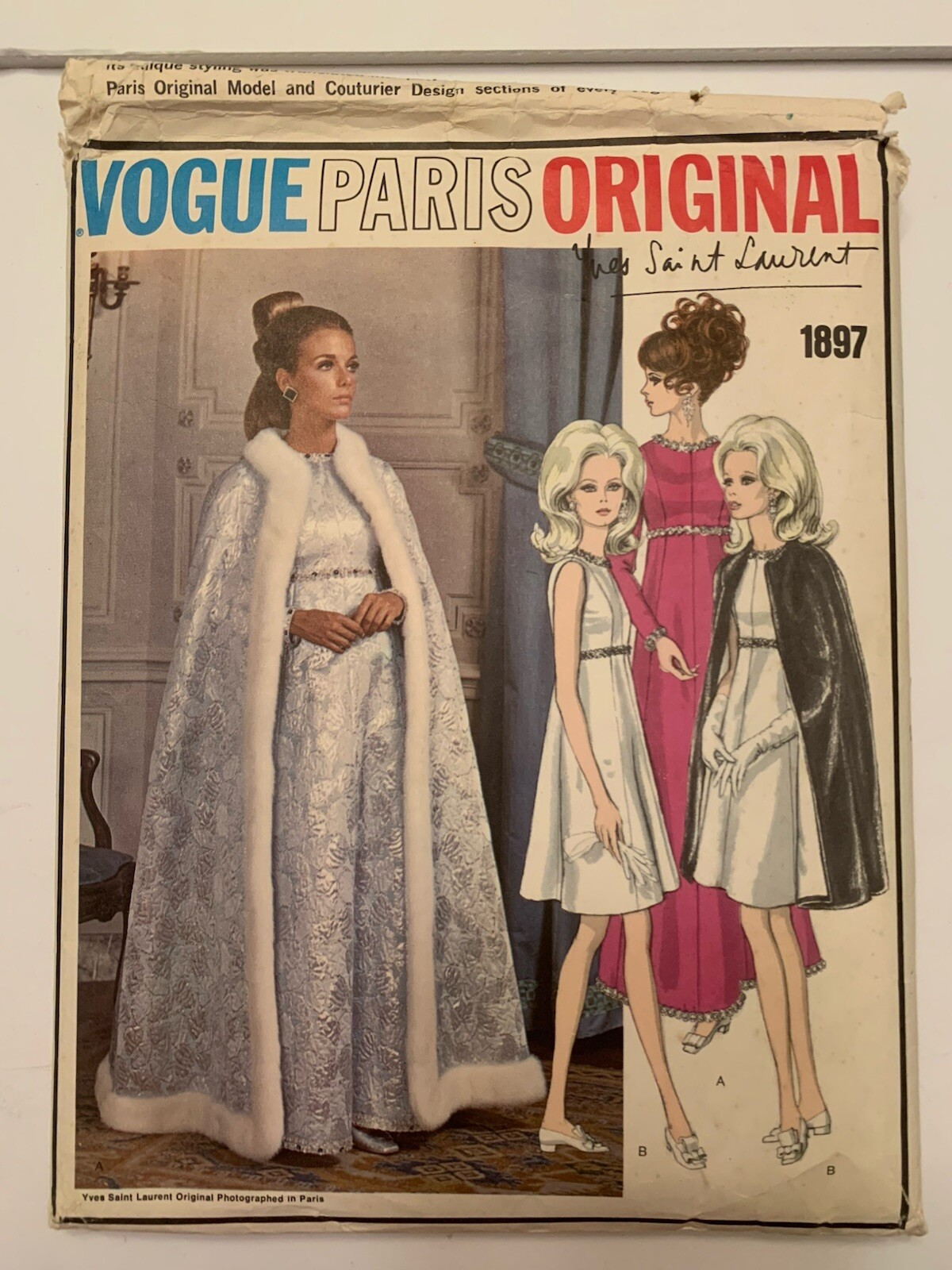 Abito vintage Vogue Yves Saint Laurent modello cucito taglia 12 mantello non tagliato