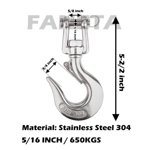304 Stainless Steel Clevis Slip Hook with Safety Latch American Type Jaw & Ey... - Picture 5 of 7