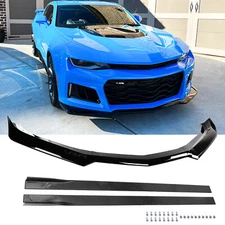1LE Style Glossy Black Front Bumper Lip Side Skirt For 2016-2024 Chevy Camaro