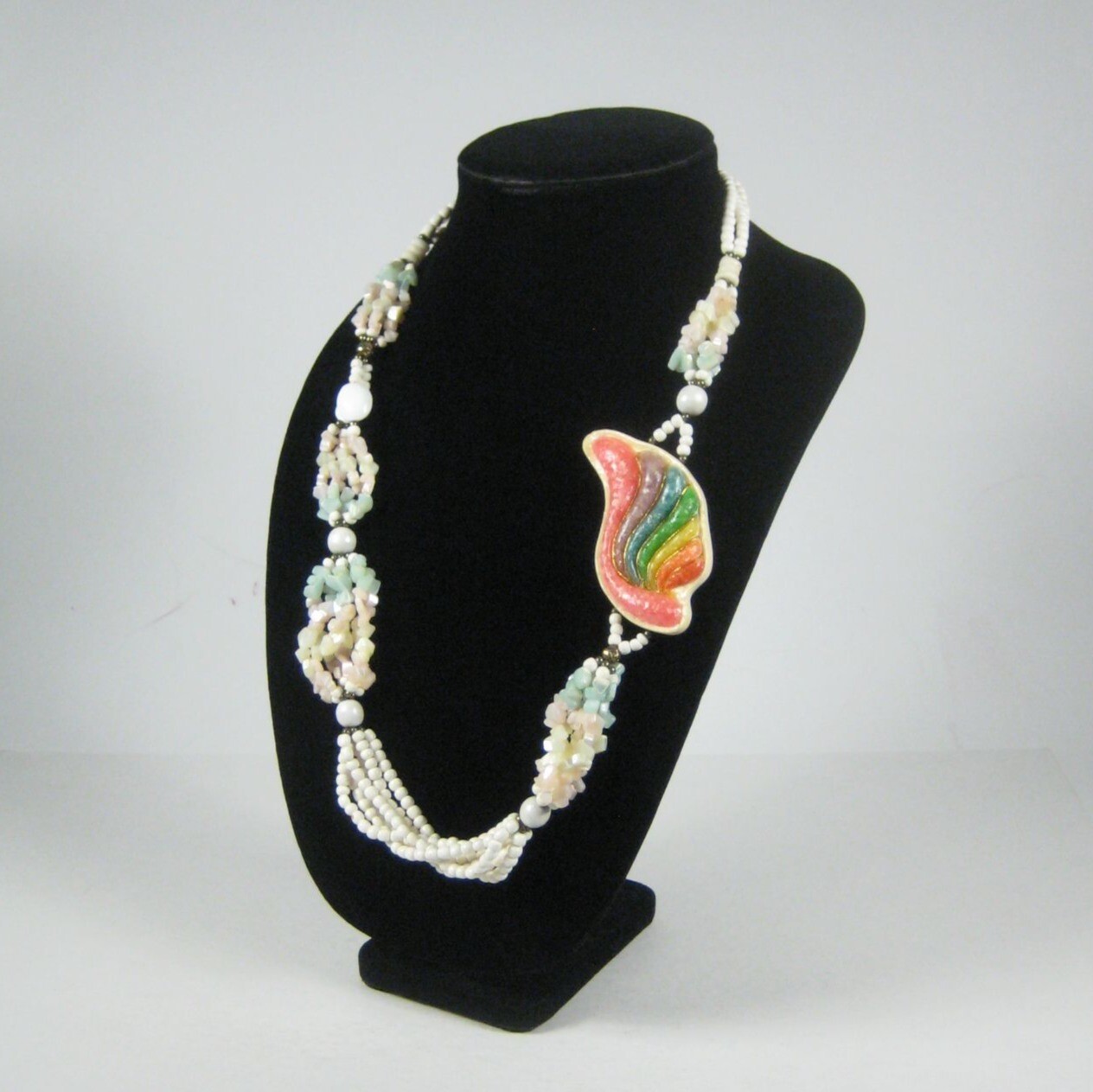 Rainbow Plastic Beaded Necklace Statement 28 inch… - image 6