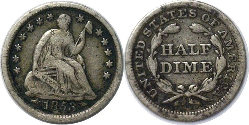 1853 Arrows H10C Liberty Seated Silver Half Dime VG