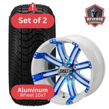 12" Casino White & Blue Golf Cart Wheels and Tires Combo (215/35-12) Set of 2