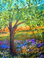 ACEO Art Card End of Summer Tree Flowers  PRINT (2.5" x 3.5") Signed 7 of 75