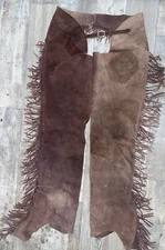 XL BROWN SYNTHETIC WESTERN FRINGE SHOW CHAPS EQUILEATHER 36-41