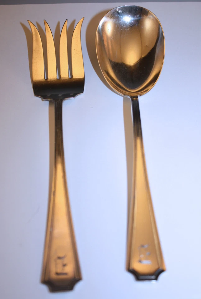 Juego de cuchara y tenedor para ensalada sólida Fairfax plata esterlina Gorham 1910 4 oz troy Foto 2 de 4