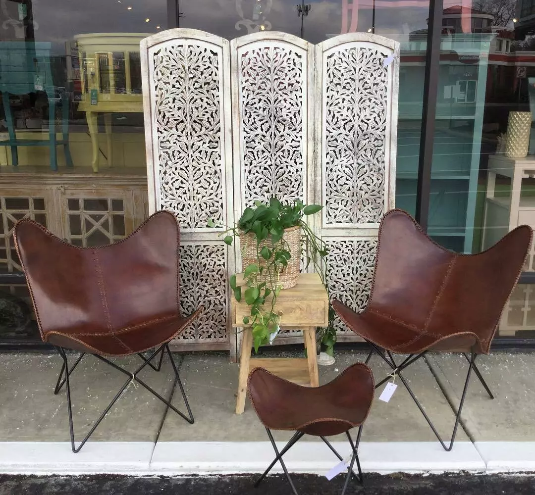 2 Vintage Real Leather Lounge Accent Butterfly Chair Handmade