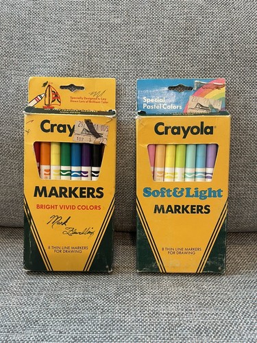 Vintage 1986 Crayola Markers Lot of 2 Boxes Classic & Pastel Colors- Dried Out