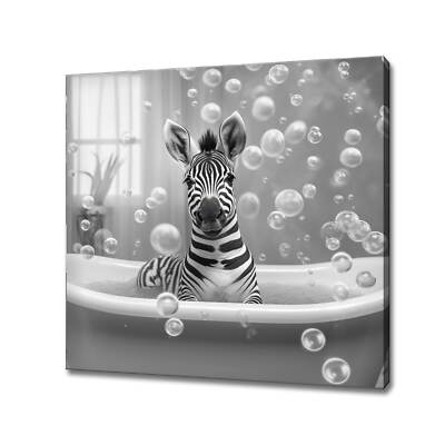 Süßes Zebra in der Schaumbadewanne, schwarz weiß Tierkunst, Leinwandbild Kinder