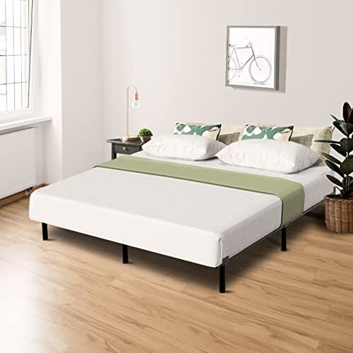 Metal Bed Frame Queen - Black Metal Platform Bed 9-Leg Base Tool Free Easy As...