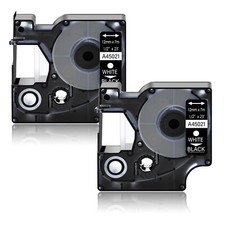 2PK 12mm White on Black DYMO D1 45021 LabelManager 100 200 300 Label Tape 0.47"