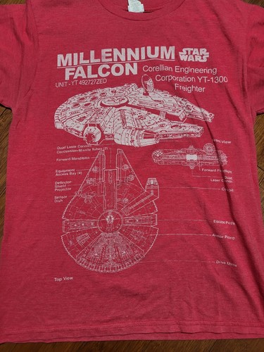 Star Wars Millenium Falke Blueprint rotes T-Shirt Erwachsene Größe Medium Baumwollmischung - Bild 6 von 11