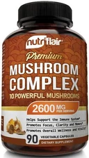 NutriFlair Mushroom Supplement 2600mg, 90 Capsules - 10 Mushrooms Blend - Rei...