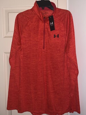 NWT Under Armour Fleece Tech 1/2 Zip Men's Small Afterburn Orange L/S Top Shirt