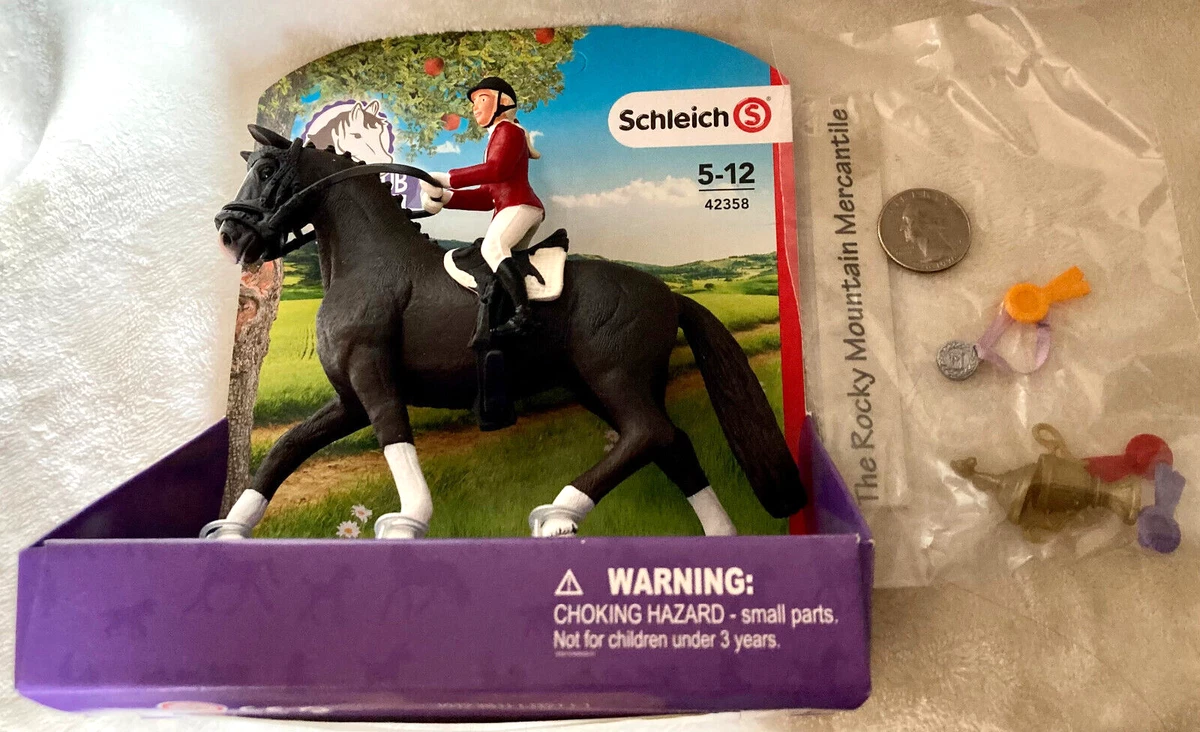 Schleich Custom Showjumper LOT Horse Rider in Red BLACK HANOVERIAN Tack AWARDS