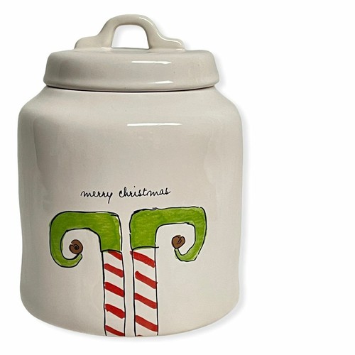Rae Dunn FROHE WEIHNACHTEN ELF weiße Keramik LL Kanister mit schwarzen Buchstaben - Bild 1 von 4